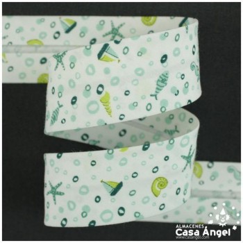 CINTA AL BIES ESTAMPADA CON BARQUITOS Y CARACOLAS 3cm