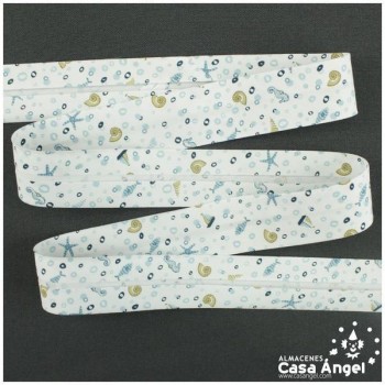 CINTA AL BIES ESTAMPADA CON BARQUITOS Y CARACOLAS 3cm