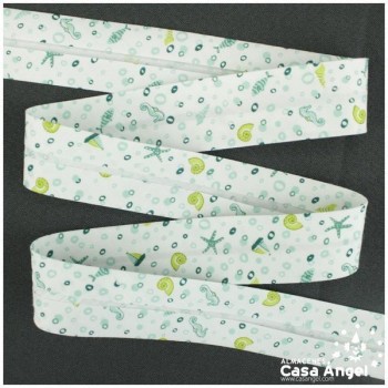 CINTA AL BIES ESTAMPADA CON BARQUITOS Y CARACOLAS 3cm