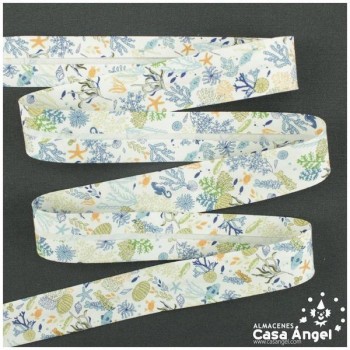 CINTA AL BIES ESTAMPADA CON BARQUITOS Y CARACOLAS 3cm