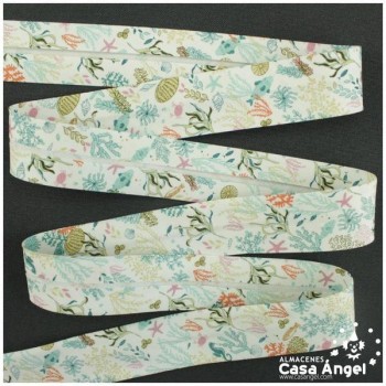 CINTA AL BIES ESTAMPADA CON BARQUITOS Y CARACOLAS 3cm