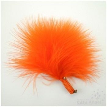 ADEREZO DE PLUMAS DE MARABÚ NARANJA AMARRE DE RAYÓN E IMPERDIBLE 12cm