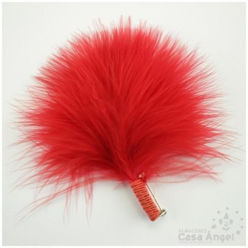 ADEREZO DE PLUMAS DE MARABÚ ROJO AMARRE DE RAYÓN E IMPERDIBLE 12cm