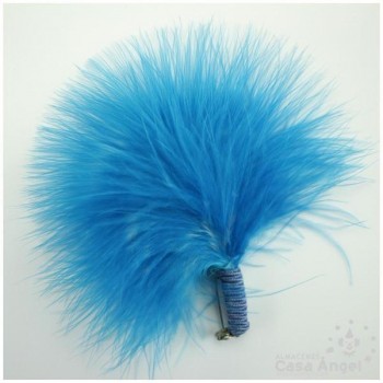 ADEREZO DE PLUMAS DE MARABÚ TURQUESA AMARRE DE RAYÓN E IMPERDIBLE 12cm