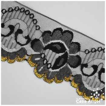 PUNTILLA DE ENCAJE NYLON CON RIBETE 6cm