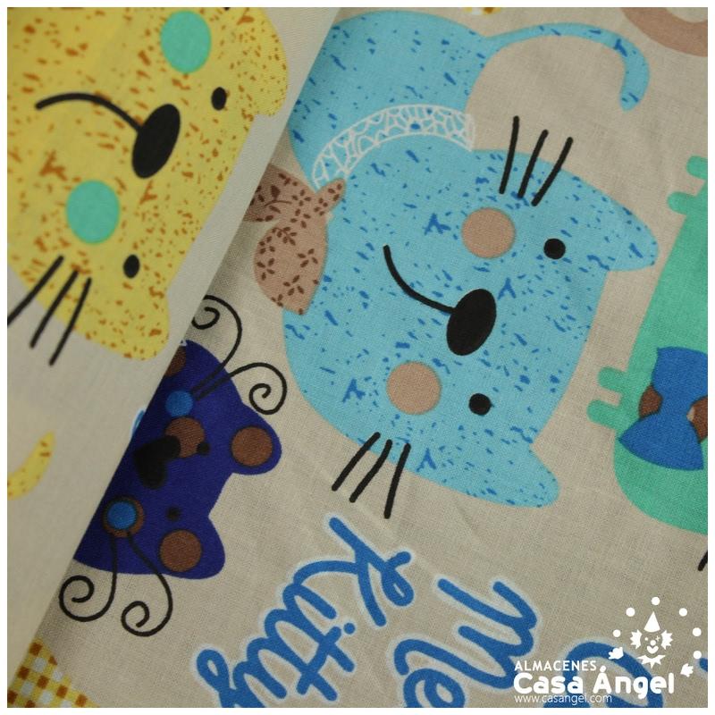PATCHWORK ESTAMPADO GATOS CON PAJARITA 145cm