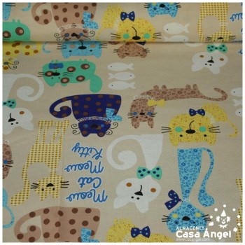 PATCHWORK ESTAMPADO GATOS CON PAJARITA 145cm