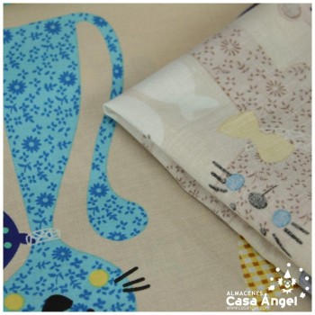 PATCHWORK ESTAMPADO GATOS CON PAJARITA 145cm