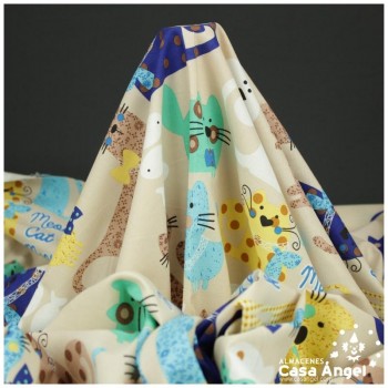 PATCHWORK ESTAMPADO GATOS CON PAJARITA 145cm