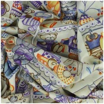 PATCHWORK ESTAMPADO DE VIÑETAS Y OSOS TONOS NARANJA 145cm