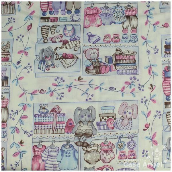 PATCHWORK ESTAMPADO DE VIÑETAS Y OSOS TONOS LILA 145cm