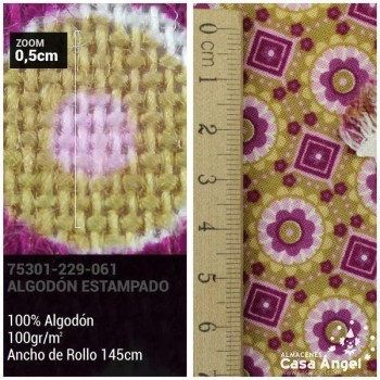 PATCHWORK PATRÓN DE ROMBOS Y CÍRCULOS MOSTAZA 145cm