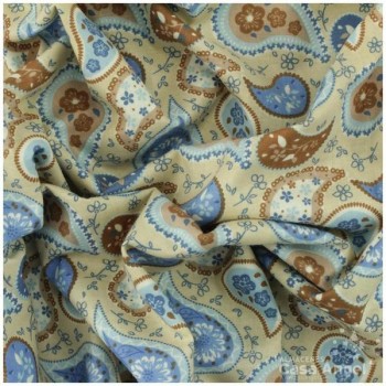 PATCHWORK FLOR DE CACHEMIR CELESTE Y MARRÓN 145cm