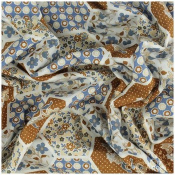PATCHWORK PATRÓN HEXÁGONOS Y FLORES BEIGE 145cm