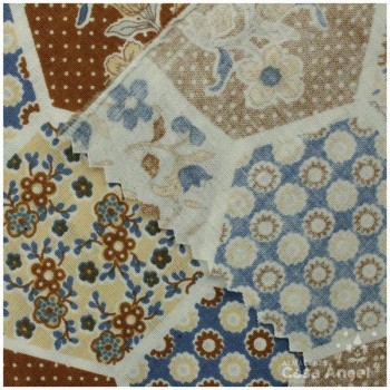 PATCHWORK PATRÓN HEXÁGONOS Y FLORES BEIGE 145cm