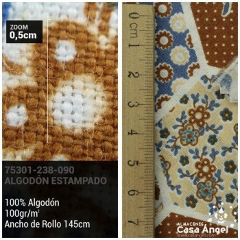 PATCHWORK PATRÓN HEXÁGONOS Y FLORES BEIGE 145cm