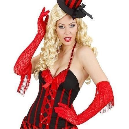 GUANTES ROJOS DE ENCAJE CON FLECOS