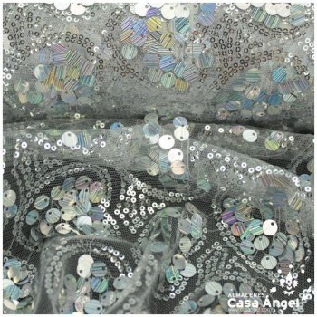 ORGANZA CON LENTEJUELAS PLATA BORDADAS SERIE DANZA I 150cm