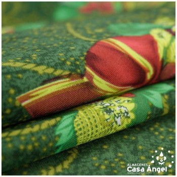 STRECH VERDE CON ESTAMPADO LAZOS NAVIDEÑOS MULTICOLOR  150cm