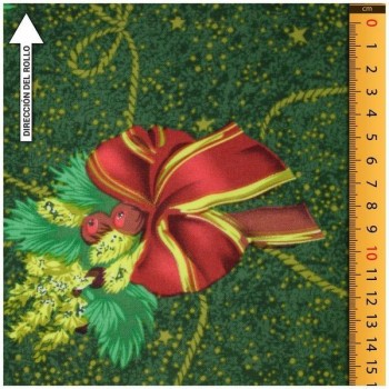 STRECH VERDE CON ESTAMPADO LAZOS NAVIDEÑOS MULTICOLOR  150cm