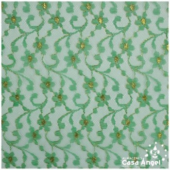 TUL DE ENCAJE BLONDA CON LÚREX VERDE Y ORO 160cm