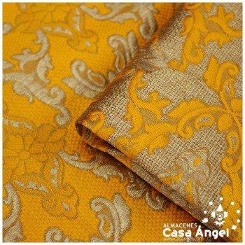 TEJIDO JACQUARD MOSTAZA BROCADO CON HILOS DORADOS SERIE KASTILA 135cm
