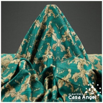 TEJIDO JACQUARD VERDE BOTELLA BROCADO CON HILOS DORADOS SERIE KASTILA 135cm
