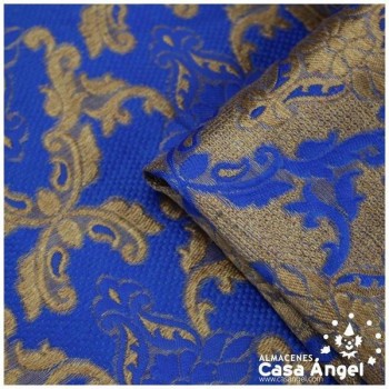 TEJIDO JACQUARD AZUL BROCADO CON HILOS DORADOS SERIE KASTILA 135cm