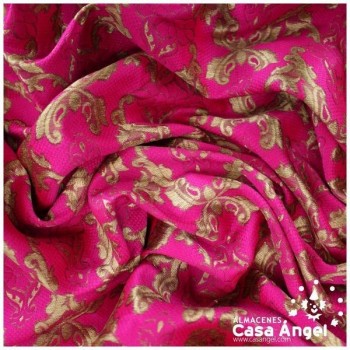TEJIDO JACQUARD FUCSIA BROCADO CON HILOS DORADOS SERIE KASTILA 135cm