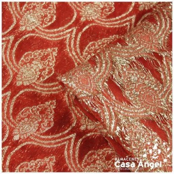 GASA JACQUARD ROJO CORAL Y ORO SERIE MAHAL 135cm