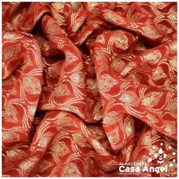 GASA JACQUARD ROJO CORAL Y ORO SERIE MAHAL 135cm