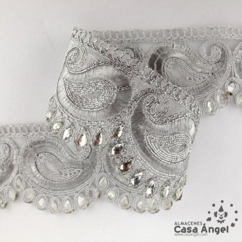 PASAMANERÍA BORDADO CACHEMIR PIEDRAS STRASS 55mm
