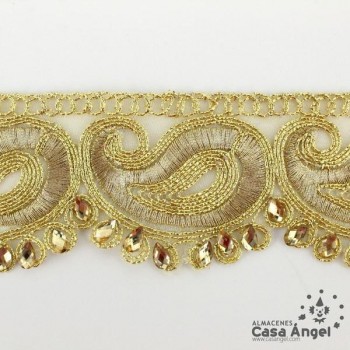 PASAMANERÍA BORDADO CACHEMIR PIEDRAS STRASS 55mm