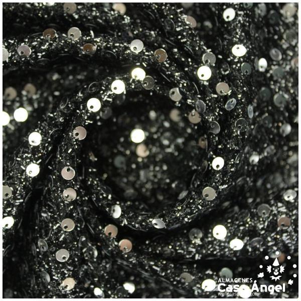 PUNTO DE RAFIA NEGRO CON LENTEJUELA PLATEADA SERIE PIGALLE 145cm
