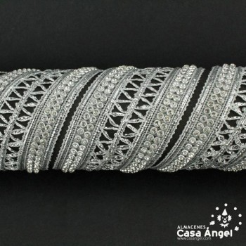 PASAMANERÍA ANCHA BORDADO ZIGZAG STRASS 40mm