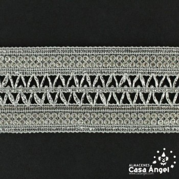 PASAMANERÍA ANCHA BORDADO ZIGZAG STRASS 40mm
