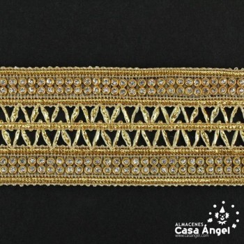 PASAMANERÍA ANCHA BORDADO ZIGZAG STRASS 40mm