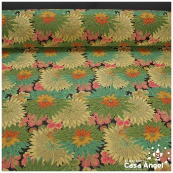 TEJIDO JACQUARD DE FLORES SERIE MATCHA KAKI 150cm