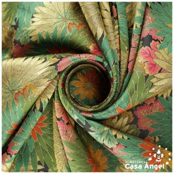 TEJIDO JACQUARD DE FLORES SERIE MATCHA KAKI 150cm