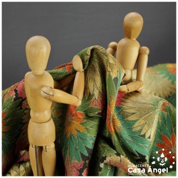 TEJIDO JACQUARD DE FLORES SERIE MATCHA KAKI 150cm