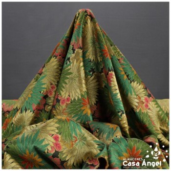 TEJIDO JACQUARD DE FLORES SERIE MATCHA KAKI 150cm
