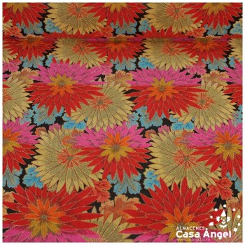 TEJIDO JACQUARD DE FLORES SERIE MATCHA ROJO 150cm