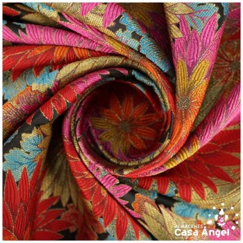 TEJIDO JACQUARD DE FLORES SERIE MATCHA ROJO 150cm