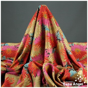 TEJIDO JACQUARD DE FLORES SERIE MATCHA ROJO 150cm