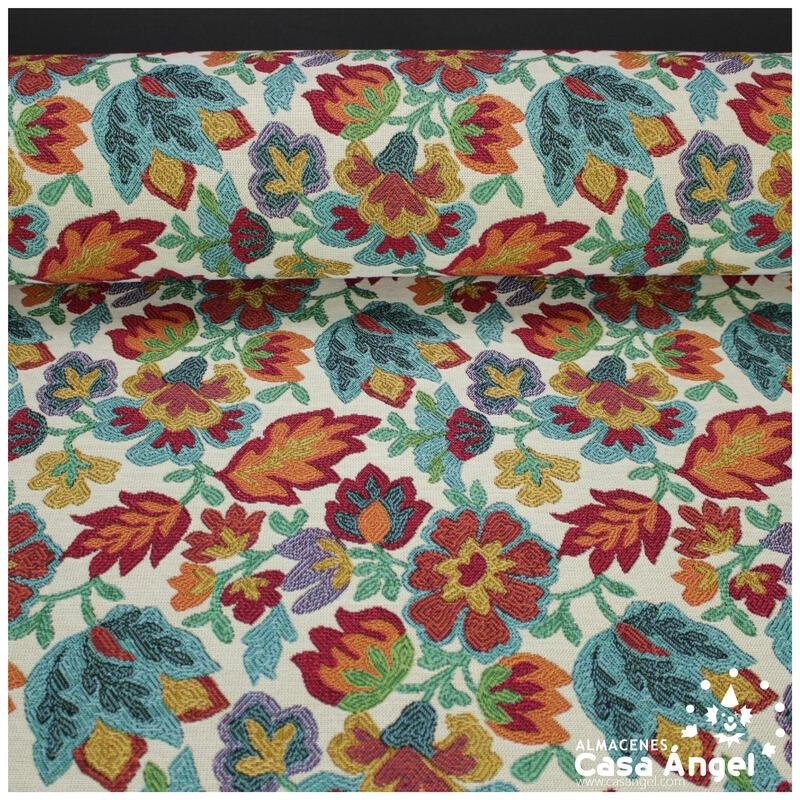TEJIDO JACQUARD GOBELINO FLORAL SERIE FIORE NEGRO 150cm