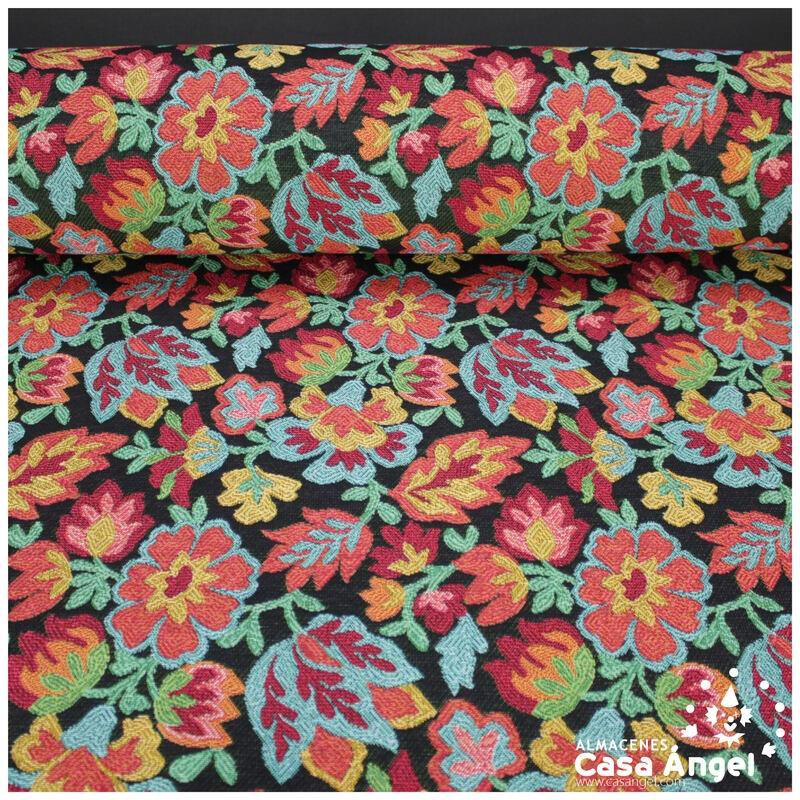 TEJIDO JACQUARD GOBELINO FLORAL SERIE FIORE MULTICOLOR 150cm