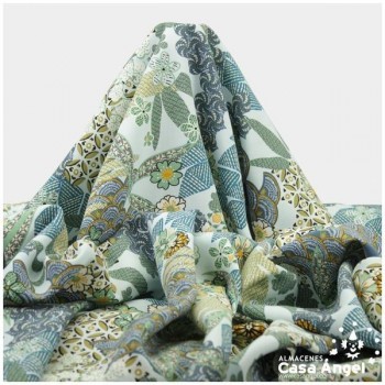 POPELÍN DE VISCOSA ESTAMPADO JAPONÉS AQUA SERIE YIN 140cm
