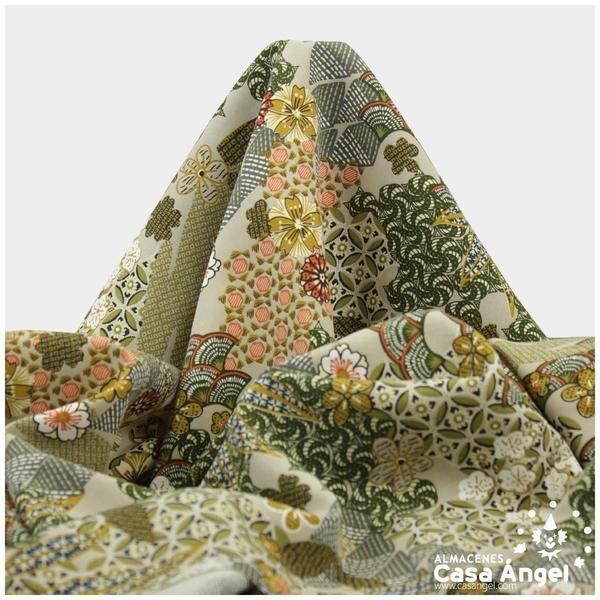 POPELÍN DE VISCOSA ESTAMPADO JAPONÉS KAKI SERIE YIN 140cm