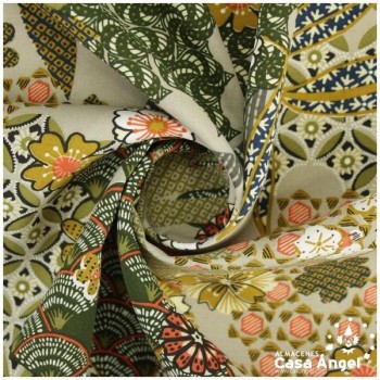 POPELÍN DE VISCOSA ESTAMPADO JAPONÉS KAKI SERIE YIN 140cm