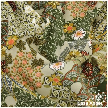 POPELÍN DE VISCOSA ESTAMPADO JAPONÉS KAKI SERIE YIN 140cm